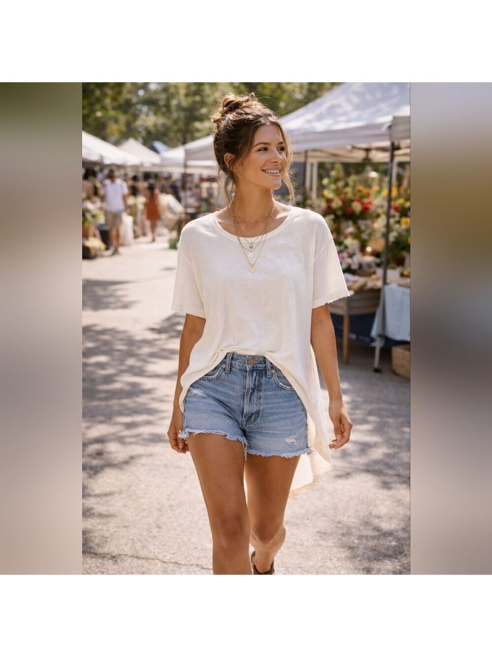 Free People Movement We The Free Ivory Raw Hem Tee High-Low Cotton Shirt Small